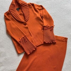 Vtg Wool-Blend Knit Orange Monochromatic 3-Piece Women's Set with Fringe Size M